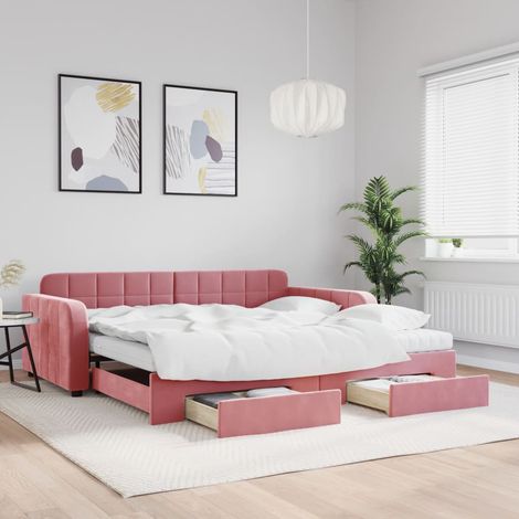 Sofá cama nido con cajones terciopelo rosa 100x200 cm (1/5)