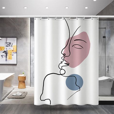 Rideau de douche anti-moisissure 180x200cm, rideau de douche en tissu lavable en machine avec 12 crochets antirouille, rideau de douche en polyester flamant rose (1/5)