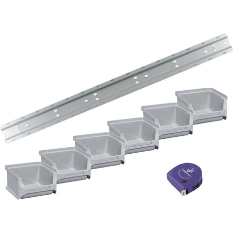 vasalat Stapelboxen 100x102x60mm Gr.1, Sichtlagerboxen für Werkstatt Garage und Lager, Kunststoff grau, 6x Sichtlagerkästen mit Wandhalterung (1/5)
