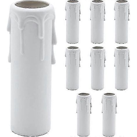 Lot de 10 manchons anti-gouttes pour bougies, en plastique blanc, pour lustres et appliques murales. (1/5)