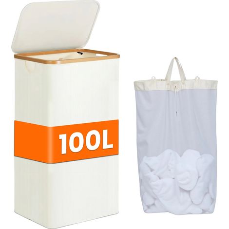 Panier à linge, tissu durable, doublure en maille amovible, Beige100L (1/2)