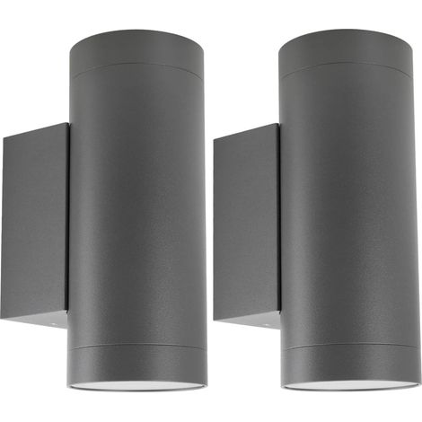 2 pcs Applique Murale Exterieur, GU10 Aluminium Up/Down Eclairage Exterieur, IP65 Étanche Lampe Murale Exterieur pour Jardin Couloir Entrée Patio, Ampoule non Incluse, Gris foncé (1/5)