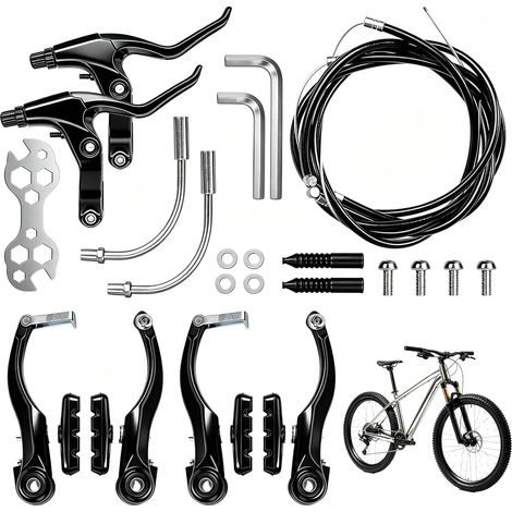 Kit Frein Vélo Avant Arrière avec Leviers de Frein, Câbles et Patins V-Brake, Pièces Détachées pour VTT et Vélo Route, Set Complet de Réparation Frein Vélo (1/5)