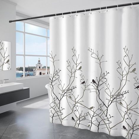 1 Rideau de Douche, Tissu Polyester, Imperméable, 12 Crochets, Lavable en Machine, pour Salle de Bain (1/5)