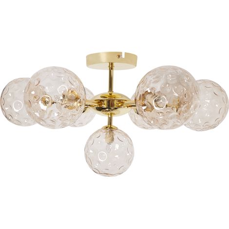 Lámpara de Techo Moderna Vidrio 7 Luces Metálica Redonda Colgante Beige y Oro Anadyr (1/5)