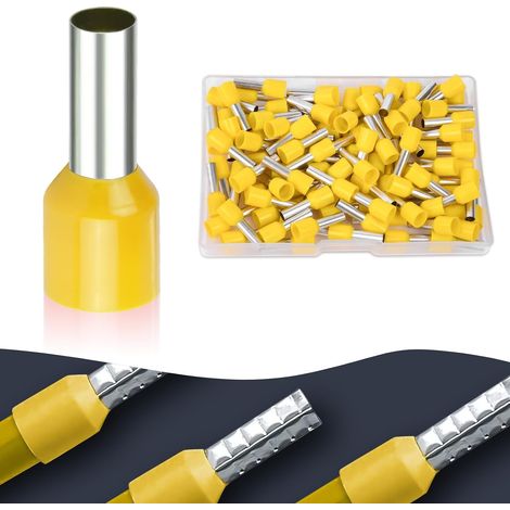 Cosses Electriques a Sertir, 100 PCS Connecteur Electriques Isolées 6mm², Connecteurs de Bornes à Fil, Cosses et Kits Bornes et kits pour Automobiles Électriciens (Jaune) (1/5)