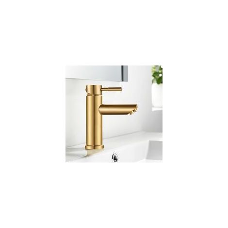 Robinet Salle de Bain, Mitigeur Lavabo Monocommande en Acier Inoxydable 304, Robinet Lavabo Salle de Bain eau Chaude et Froide, Mono-percé, Or Brossé Laiton (1/5)
