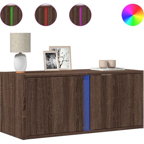 Mobile TV Armadietto TV Mobile Porta TV a Parete con Luci LED Rovere Marrone 80x31x35 cm (1/5)