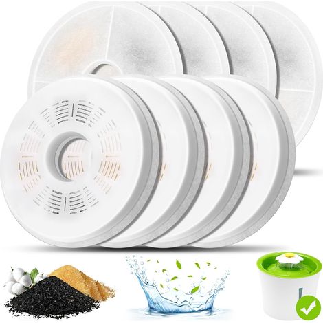 Filtro para fuente de agua para gatos, paquete de 8 filtros de triple acción para bebederos de gatos compatibles con dispensadores de agua para mascotas de 3 l, filtro de agua de repuesto de triple ac (1/5)
