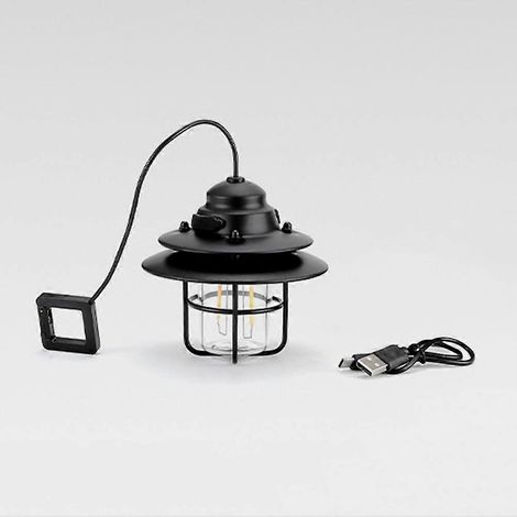 Lampe de camping LED rétro, lanterne suspendue en fer, étanche, rechargeable par USB, 2 modes d'éclairage, style vintage, idéale pour cafés, bars et clubs.
