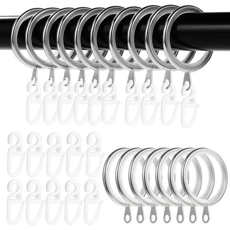 Lot de 50 Anneaux de Rideau en métal et 50 Crochets à Rideaux en Plastique - Diamètre intérieur : Rideau de lit, Rideau de Douche (Bronze) (1/5)