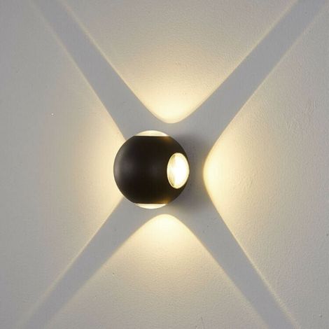Applique LED da Parete 12W IP54, Design Moderno Rotondo, 4 Emissioni di Luce, 1200 lm, Nero, Effetto Croce, Interni ed Esterni - Colore della luce: Luce Naturale