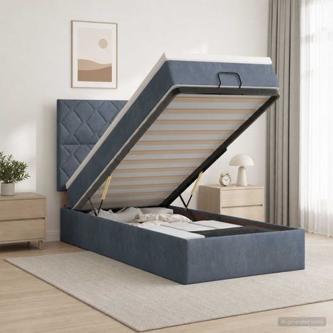 Lit ottoman avec matelas Gris foncé 100 x 200 cm Velours (1/5)