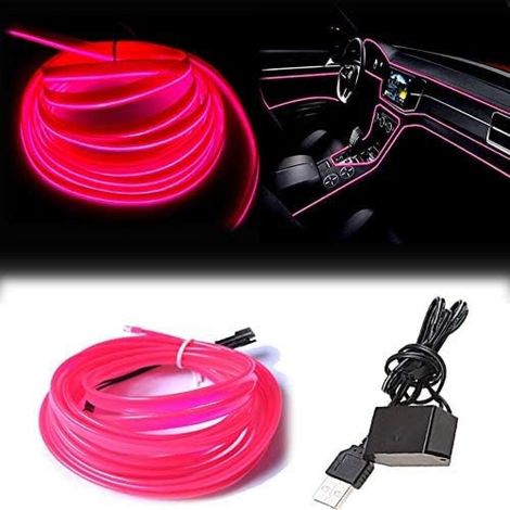 El Wire Bande Lumineuse pour intérieur de Voiture, 3 m de Fil néon USB 5 V avec Protection par fusible pour décoration intérieure de Voiture Automobile avec Bord de Couture de 6 mm (3 mètres, Pink)