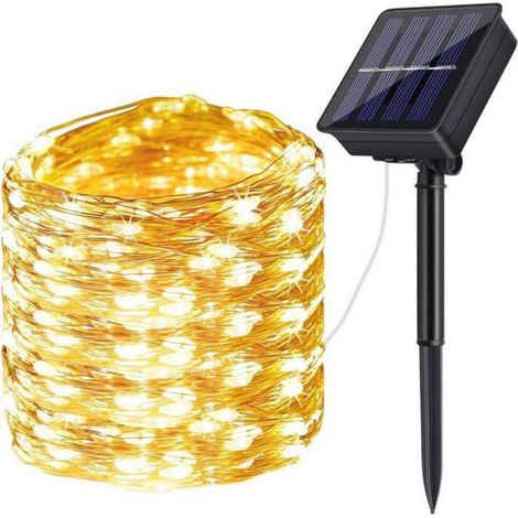 Guirlande lumineuse solaire d'extérieur, 20 m, 200 LED, 8 modes, alimentée par l'énergie solaire, étanche (blanc chaud) (1/5)