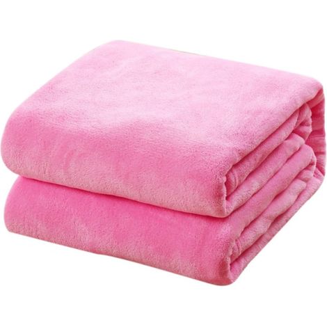 Plaid rose 100×140 cm – flanelle douce/chaude, couverture bébé/jeté canapé, entretien facile