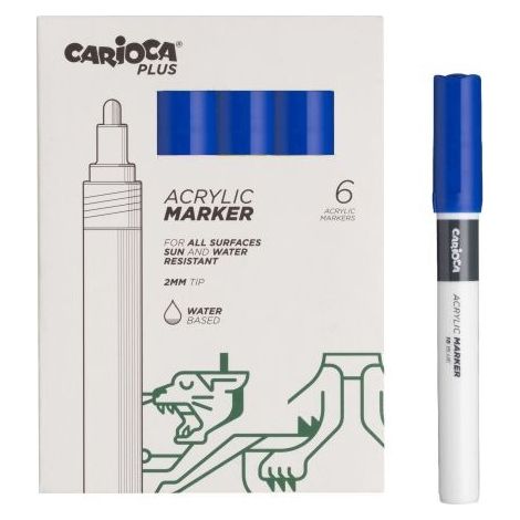 Carioca plus pack of 6 marqueurs acryliques -- pointe 2mm --- couleur bleu