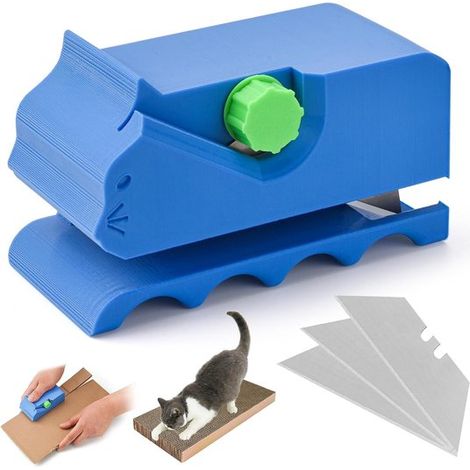 Coupe-carton manuel pour griffoir et meubles pour chats DIY, lame précise pour découper le carton recyclé, design chat imprimé en 3D, outil durable et écologique, bleu (1/5)