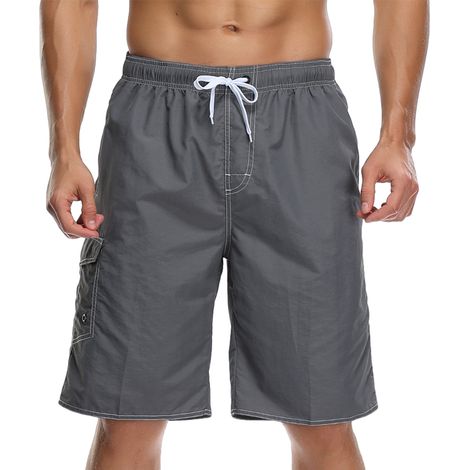 1 short de bain homme, séchage rapide, ceinture élastique ajustable, poches latérales et arrière à scratch, pour natation et sports nautiques (1/5)