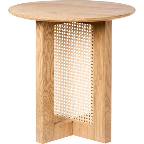Mesa auxiliar moderna de MDF con ratán ø 50 cm mobiliario de salón marrón claro Karlo