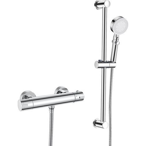 1 Ensemble Mitigeur Thermostatique, Colonne 635mm, Douchette 5 Jets, Laiton Chromé, Salle De Bain (1/5)
