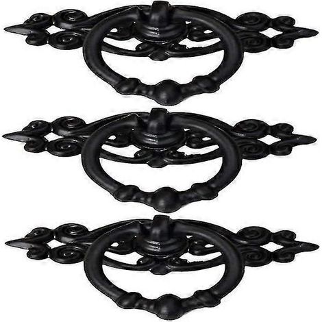 Poignée de porte de meuble antique, tiroir, placard, anneau, bouton rétro (noir) (5 pièces) (1/4)