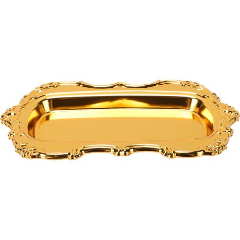 Plateau à bijoux vintage multifonctionnel en métal doré, orné d'une finition exquise. Idéal pour les desserts, les fruits et les en-cas. (1/5)