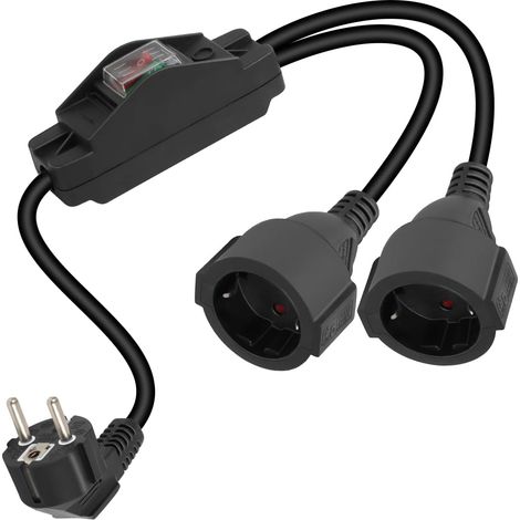 0,5m Contact de Protection Rallonge avec Interrupteur Marche/arrêt, rallonge 2 en 1 250V16A IP44 Contact de Protection extérieur Prise enfichable