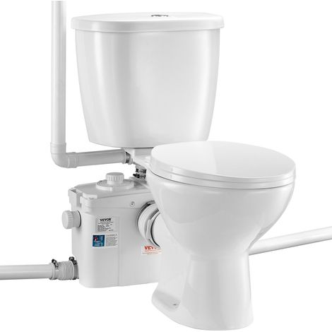 VEVOR WC Broyeur Sanitaire, Pompe de Relevage Puissante de 800 W, Systeme de Toilette Compact avec Broyeur a Decharge Arriere et a Chasse deEau, 4 Entrees, pour Evacuation des Eaux Usees, Sous-sol (1/5)