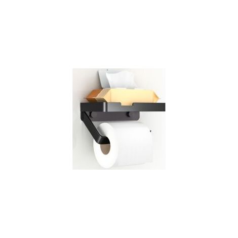 Portarotolo da parete con mensola, 2 metodi di installazione (autoadesivo, a vite), accessorio per bagno e cucina, nero opaco - Crezuo