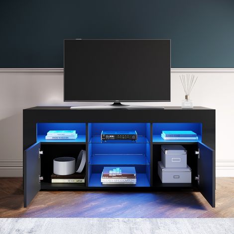 ELEGANT TV Stand TV Unit TV Cabinet with LED Lights High Gloss with Storage 1200mm Black TV cabinet Style 2 (1/5)