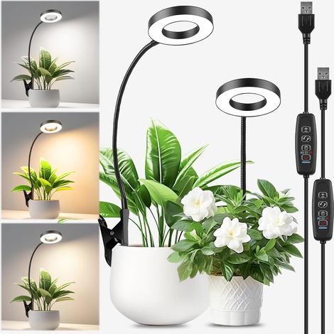 2 pièces de lampe pour plantes LED à spectre complet, lampe pour plantes d'intérieur, lampe de croissance LED 3 couleurs avec bras de cygne à 360°, minuteur 6/12/16H, 5 niveaux de luminosité, lampe de (1/5)