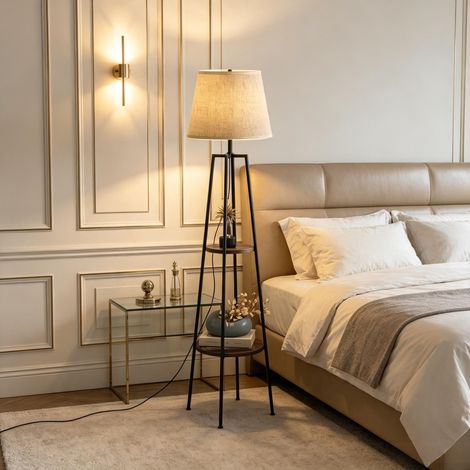 Lampadaire moderne avec étagères intégrées, structure tripode, lampe de sol stylée pour salon, ampoule non incluse, 1 pièce. (1/5)