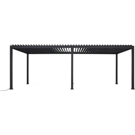 Pergola double bioclimatique 18m2 – Aluminium gris anthracite – Ventelles électriques orientables – Rubans LED télécommandés – PER3060BIELEC – Habrita Foresta (1/5)
