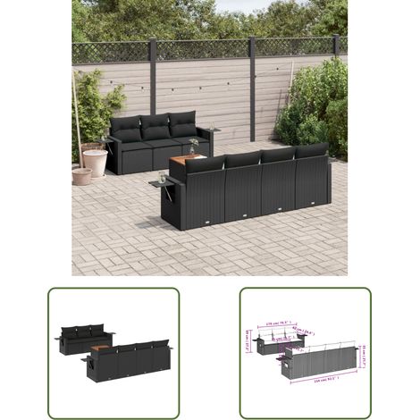 The Living Store Salon de jardin 8 pcs avec coussins noir résine tressée - Ensemble Salon De Jardin - Meuble Extérieur - Jardin - Mobilier De Jardin - Chaise Lounge