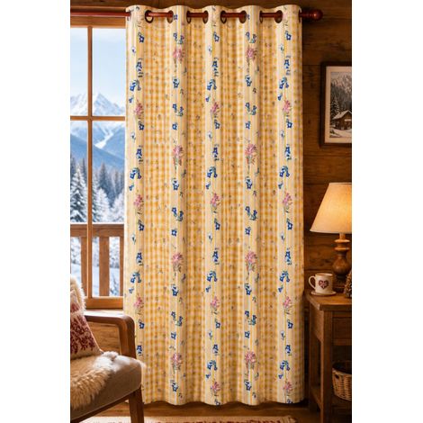 Rideau à œillets Alpina – Motif floral montagne - 140x250cm - Jaune (1/2)