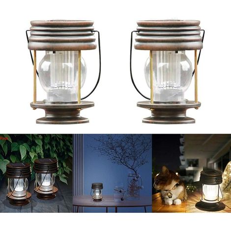 Lanterne Extérieur à Lumière Solaire, Pack De 2 Lampes Suspendues Rétro Jardin Lanternes Décoratives Pour Patio Patio Bureau Fête Intérieure Extérieure (Blanc Froid, Lampe Suspendue Cheval)- (1/3)
