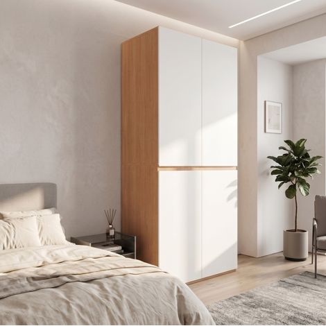 Armadio 4 ante con barra appendiabiti e cassetto portagioie 90 x 50 x 200 cm bianco rovere (1/5)