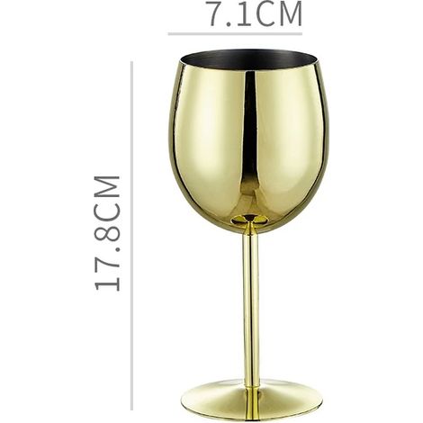 Verre à pied en acier inoxydable 304 (300 ml, doré), idéal pour le vin, les bars, les restaurants et la consommation à domicile.