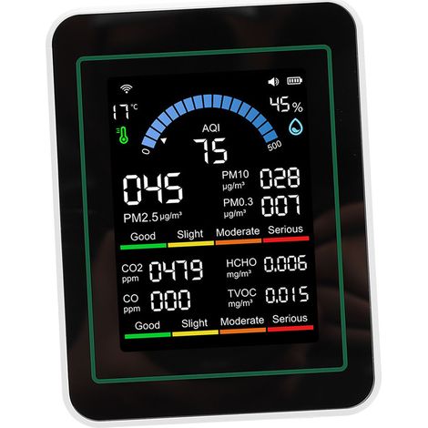 Capteur qualité air WiFi Tuya 10 en 1 CO2 CO TVOC HCHO PM2.5 PM10 PM0.3 IAQ temp humidité portable intérieur blanc 90x70x35mm ABS (1/5)