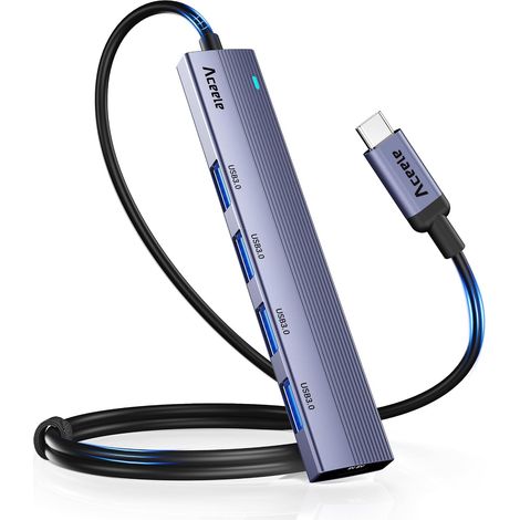 Hub USB C vers 4 Ports USB 3.0 avec câble étendu de 2ft, 5Gbps Adaptateur USB C Hub Multiports USB Compatible avec MacBook Pro Air 2023 M2 M1 iPad Pro Air Surface Pro 9 8 Galaxy Tab S8 S23 S22 (1/5)