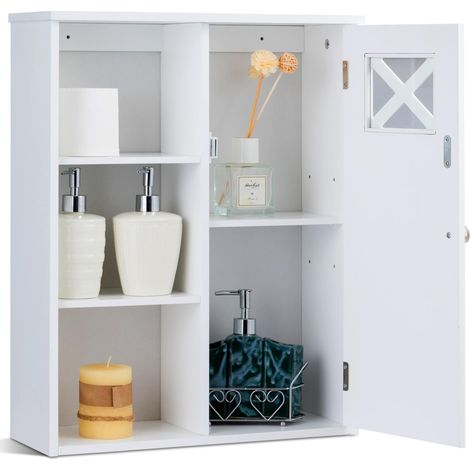 COSTWAY Meuble Mural de Salle de Bain avec 5 Etagères de Rangement 48 x 17,5 x 61CM en MDF (1/5)