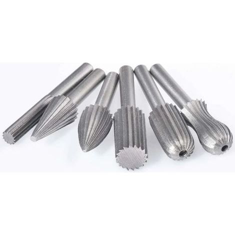 Lntyq Lot de 6 fraises rotatives en tungstène double coupe 6 mm Queue en tungstène Embouts de limage/gravure/meulage pour outils rotatifs (1/5)