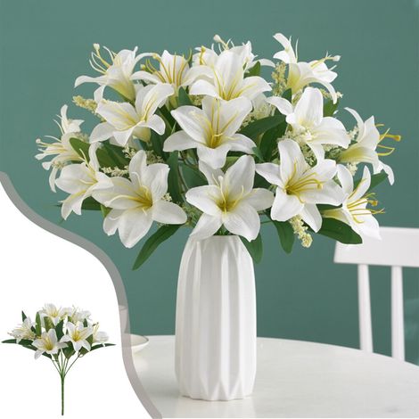 Fleurs artificielles en soie, 7 têtes de lys artificiels, bouquet de mariée, convient pour la décoration du bureau, de la maison et de la cuisine.