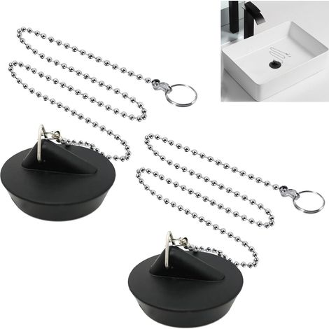 2 Pieces Universal Sink Stoppers (with Chain), Bathroom Sink Stopper Replacement, Bathroom Kitchen Drain Stopper, Rubber Bath Stopper (with Chain) (1/5)