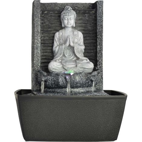 Fontaine d'intérieur Bouddha méditation 26 cm – Éclairage LED multicolore – Matériau polyrésine – Ambiance Feng Shui apaisante – Zen Light