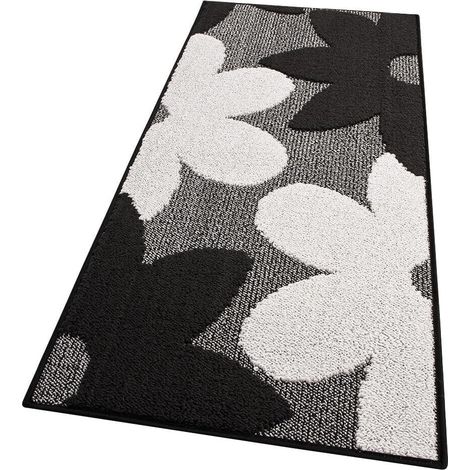 Tappeto Cucina 3D Fiore Tridimensionale Morbido Bordato Moderno Passatoia Antiscivolo Nero - 50x90 cm