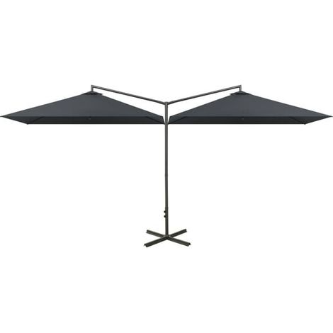 Parasol double de jardin avec mât en acier gris anthracite, 600 x 300 cm (1/5)