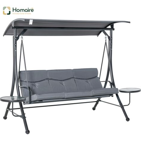HOMAIRE Hollywoodschaukel 3-Sitzer Gartenschaukel Schaukelbank mit verstellbarem Sonnendach und Teetisch