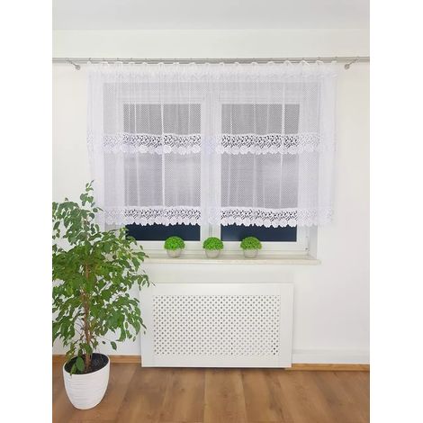 Cortina corta de malla decorada con encaje guipur doble, 400x120cm (1/5)